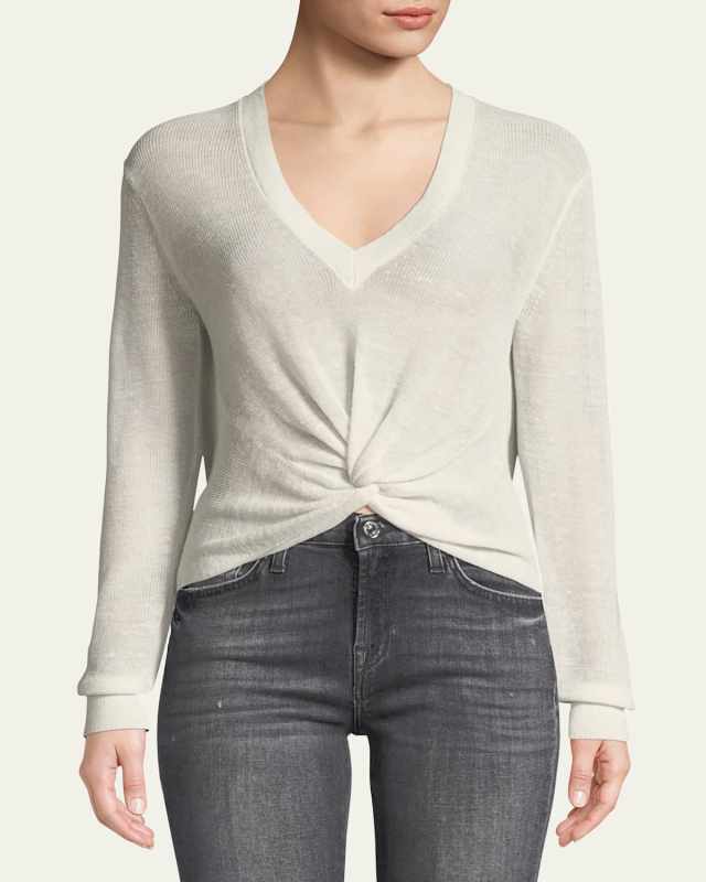 Soren Twist-Front V-Neck Long-Sleeve Rib Sweat